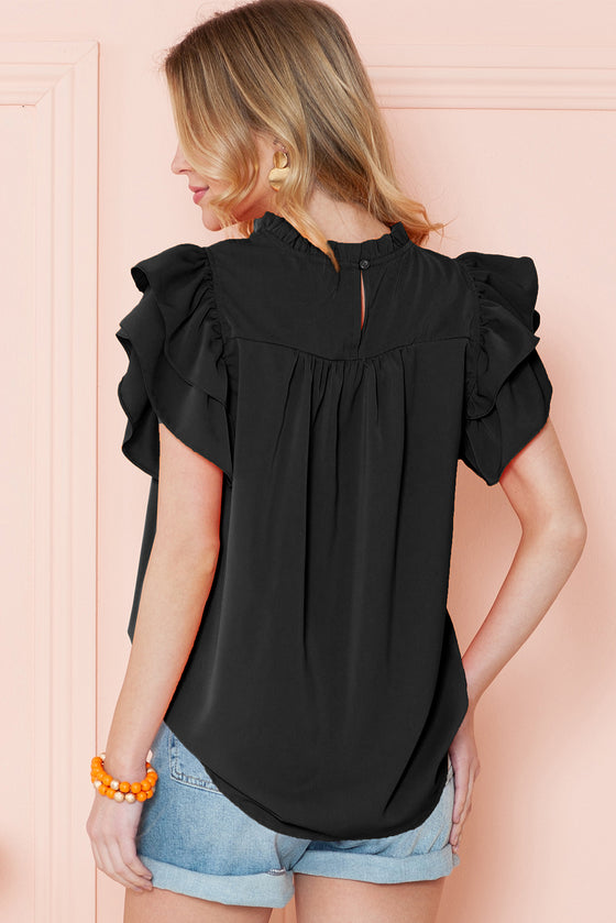 Rose Red Ruched Ruffle Blouse | Available in 3 Colors