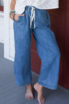 Sky Blue Drawstring Waist Wide Leg Pants