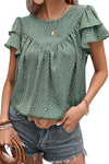 Spotted Print Pleated Ruffle Sleeve Blouse | Available in 3 Colors