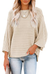 Apricot Solid Color Ribbed Knit 3/4 Sleeve Pullover Sweater | Available in 5 sizes