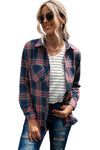 Multicolor Plaid Casual Pockets Asymmetric Long Sleeve Shacket