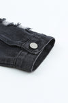 Black Casual Distressed Raw Hem Buttons Denim Jacket | Available in 3 Colors