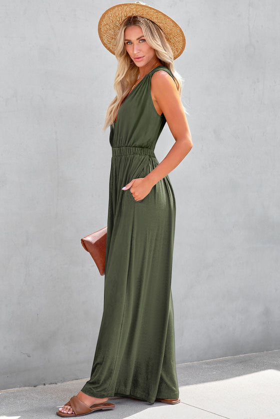 Green Pocketed Pleated Wide Leg Jumpsuit | Available in 2 Colors