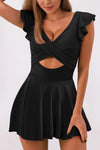 Black Cut Out Ruffle Crossed One Piece Swim Dress | Available in 2 Colors