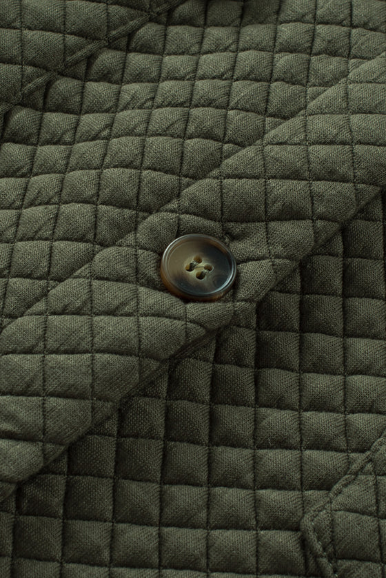 Khaki Lattice Texture Pockets Button Up Quilted Shacket | Available in 4 Colors