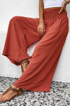 Red Smocked Pockets High Waisted Beach Pants