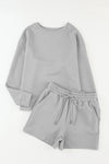 Gray Textured Long Sleeve Top & Drawstring Shorts Set | Available in Other Colors