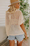 White Fishnet Knit Ribbed Round Neck Short Sleeve Tee | Available in 3 Colors