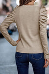 Gray Basic Buttoned Puff Long Sleeve Sheath Top