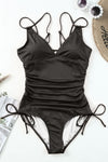 Black Ribbed Knit Backless One-Piece Swimsuit