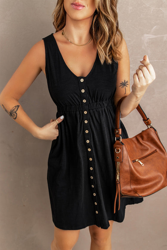 Sleeveless Button Front Short Basics Dress | Available in 3 Colors