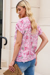 Floral Button Notch Neck Ruffle Sleeve Blouse | Available in 2 Colors