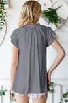 Gray V Neck Tiered Ruffle Sleeve Top | Available in 2 Colors