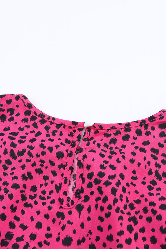 Pink and Black Leopard Long Sleeve Pleated Blouse