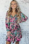 Pink Paisley Print Smocked Ruffle Hem Dress