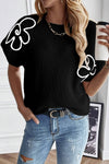 Black Floral Batwing Sleeve Knitted T Shirt | Available in White