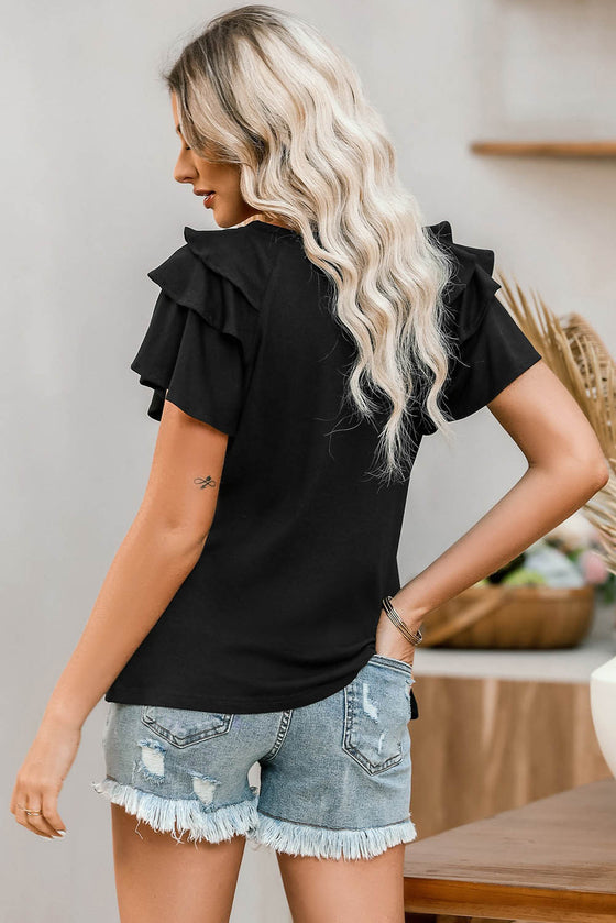 Black Sequined USA Graphic T-Shirt