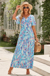 Abstract Print Wrap V Neck Flutter Sleeve Mid Length Summer Dress | Available in Blue