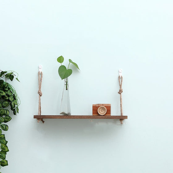 Wall Shelving Made of Hemp Rope and Real Wood