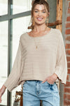 Apricot Solid Color Ribbed Knit 3/4 Sleeve Pullover Sweater | Available in 5 sizes