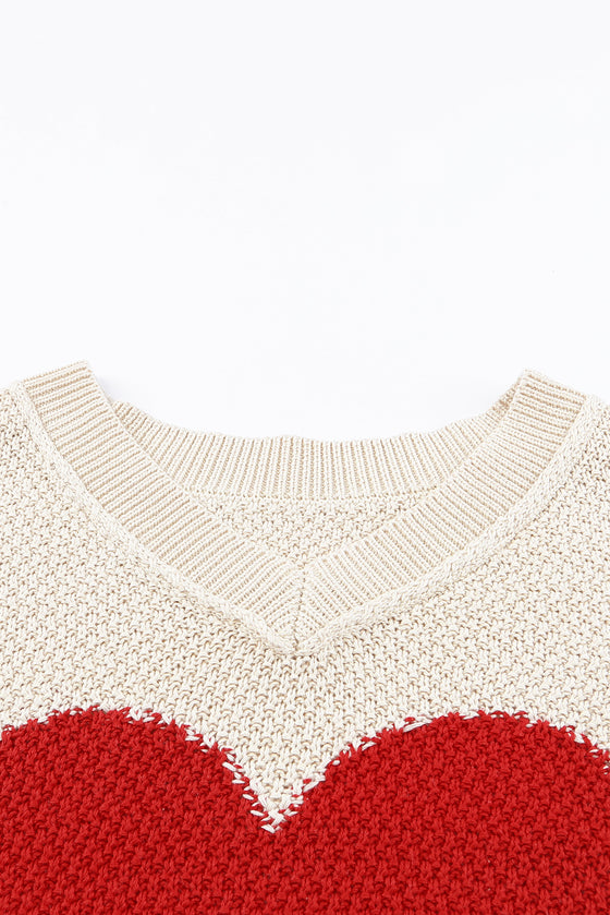 Beige Casual Heart Print Knit Sweater