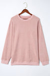 Pink Solid Ribbed Round Neck Pullover Sweatshirt |Available in 6 Colors