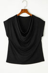 Black Solid Color Cowl Neck Tee