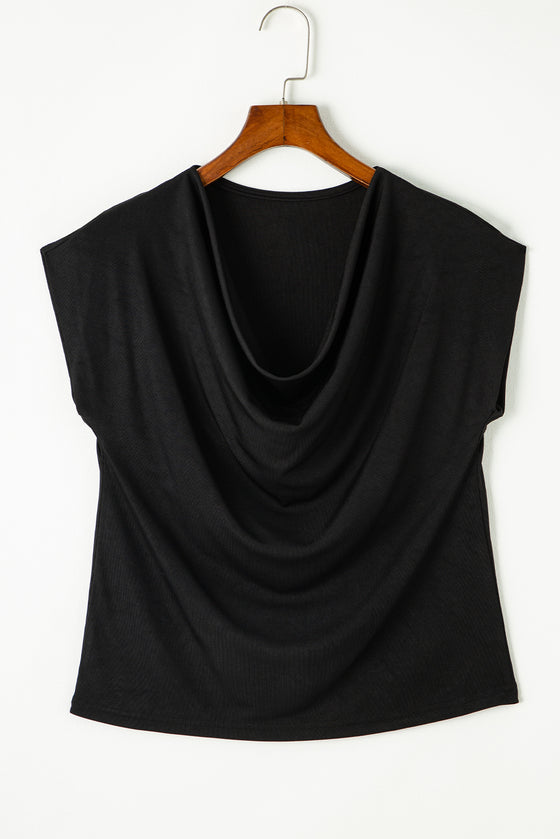 Black Solid Color Cowl Neck Tee