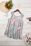 Floral Print Round Neck Casual White Tank Top