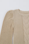 Apricot Cable Knit Puff Sleeve Sweater