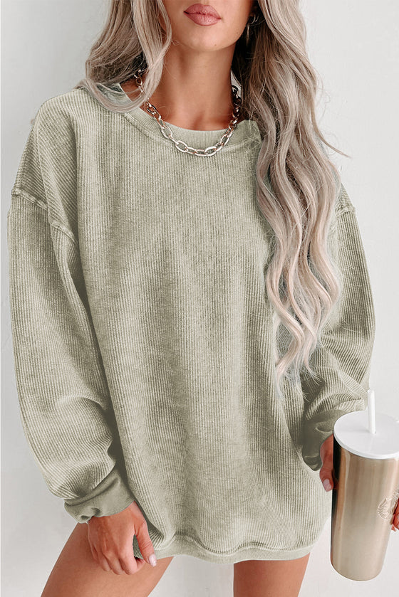 Pink Solid Ribbed Round Neck Pullover Sweatshirt |Available in 6 Colors