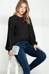 Black Contrast Ribbed Bishop Sleeve Top | Available in 3 Colors