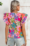 Multicolor Floral & Tiered Ruffle Sleeve Blouse