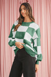 Khaki Plaid Bishop Sleeve Pullover Sweater