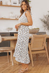 White Smocked Sleeveless Leopard Print Dress