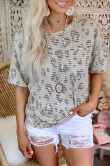  Leopard Drop Shoulder T-Shirt with Patch Pocket