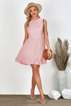 Pink Casual Pocketed Ruffle Babydoll Mini Dress