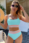 Sky Blue Striped Patchwork Bikini Set | Available in 3 colors