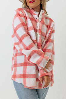  Pink Plus Size Plaid Sweatshirt