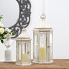 Wrought Iron Candle Lantern Set in Shabby Chic White Finish