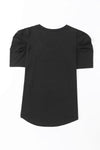 Black Puff Sleeve V Neck T-Shirt | Available in 3 Colors