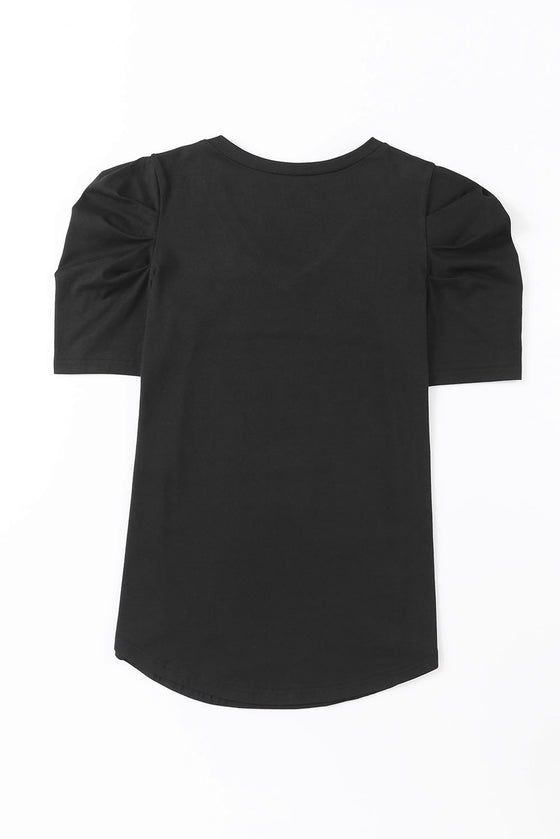 Black Puff Sleeve V Neck T-Shirt | Available in 3 Colors