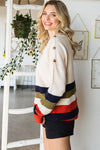 Colorblock Striped Button Drop Shoulder Pullover Sweater | Available