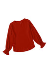 Plain Pullover Smocked Cuffs Long Sleeve Blouse | Available in Black and Red Colors