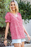 Pink Abstract Print V-Neck Blouse