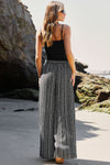 White Striped Printed Slit Wide Leg High Waist Pants | Available in 2 Colors