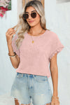 Light Pink Textured Frill Cuffs Short Sleeve Blouse