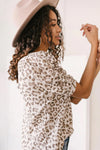 Multicolour Leopard Print Ruched Sleeve Ribbed T-Shirt