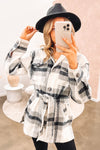 Black and White Plaid Belted Jacket