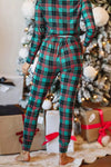 Green Plaid Long Sleeve Top & Drawstring Joggers Loungewear Set